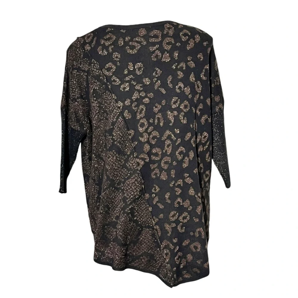 Democracy Cheetah & Snakeskin Print Metallic Sweater Size Large Black/Brown - Picture 4 of 5